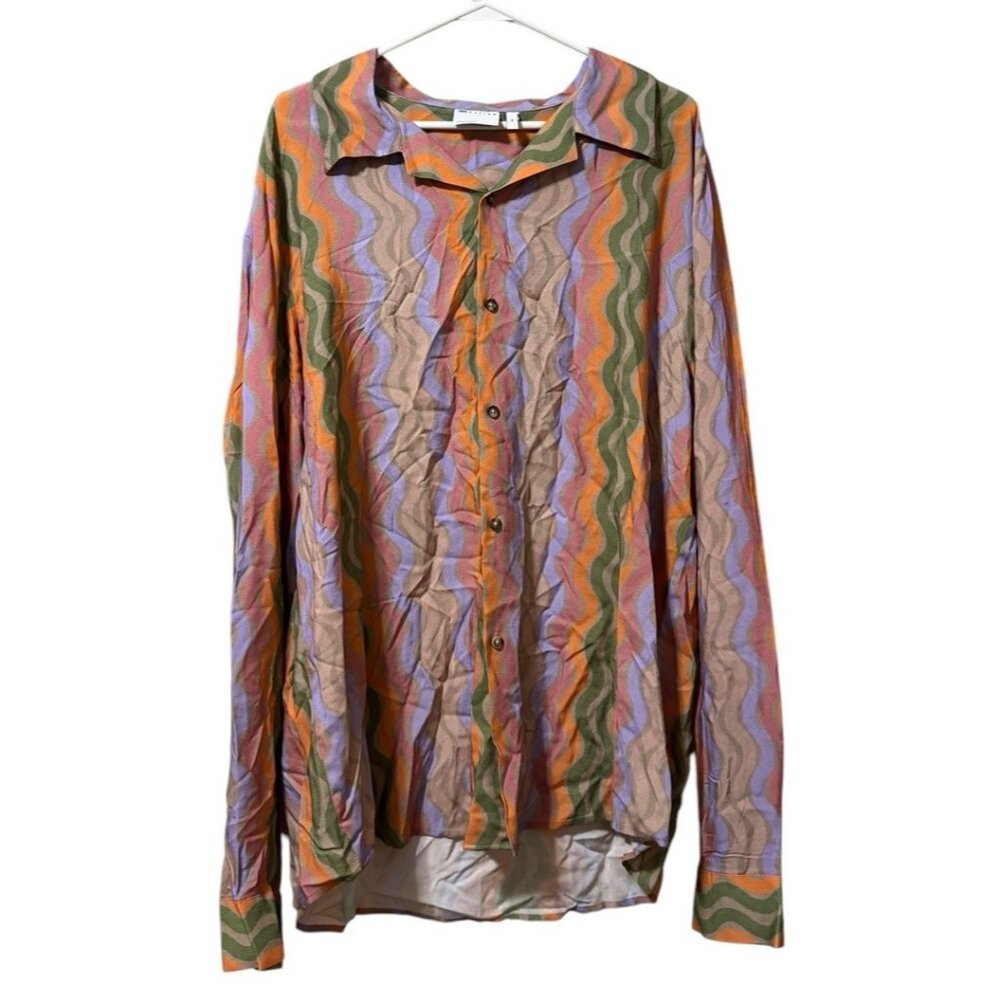 Asos Design Colorful Button Up Shirt Womens Sz 2XL To Fit Chest Viscose Preppy